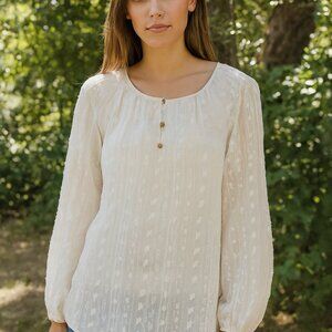 Liz Claiborne Ivory Textured Semi Sheer Long Sleeve Blouse Women XL Ethereal Y2K